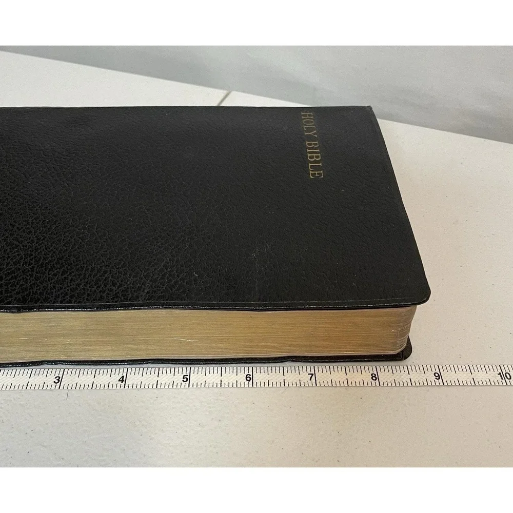 Vtg Holy Bible KJV 1935 Collins Clear-Type Press Black Leather Bound Ribbon‎ GB